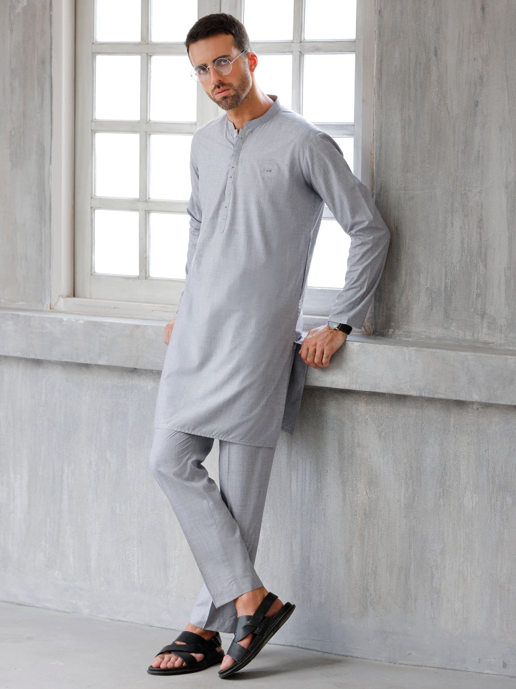 Blended Ash Grey Kurta Trouser - J. Junaid Jamshed