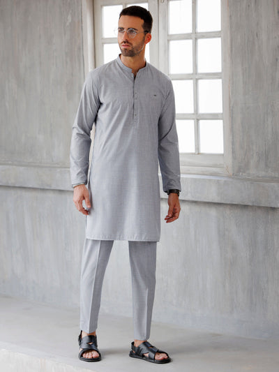 Blended Ash Grey Kurta Trouser - J. Junaid Jamshed