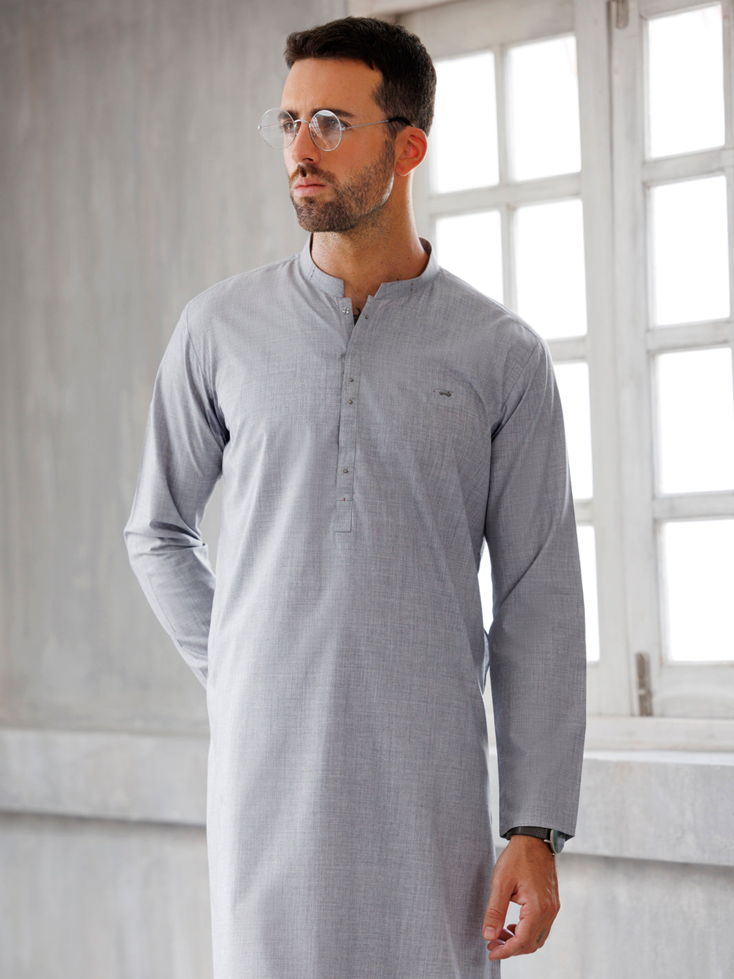 Blended Ash Grey Kurta Trouser - J. Junaid Jamshed