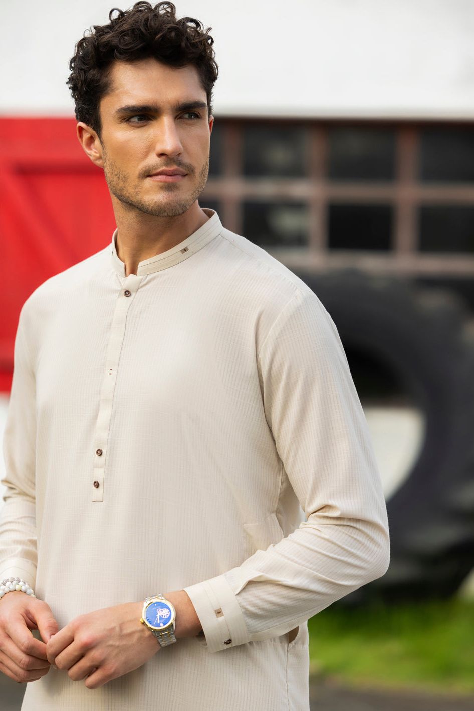 Blended Fawn Kurta Trouser - Almirah