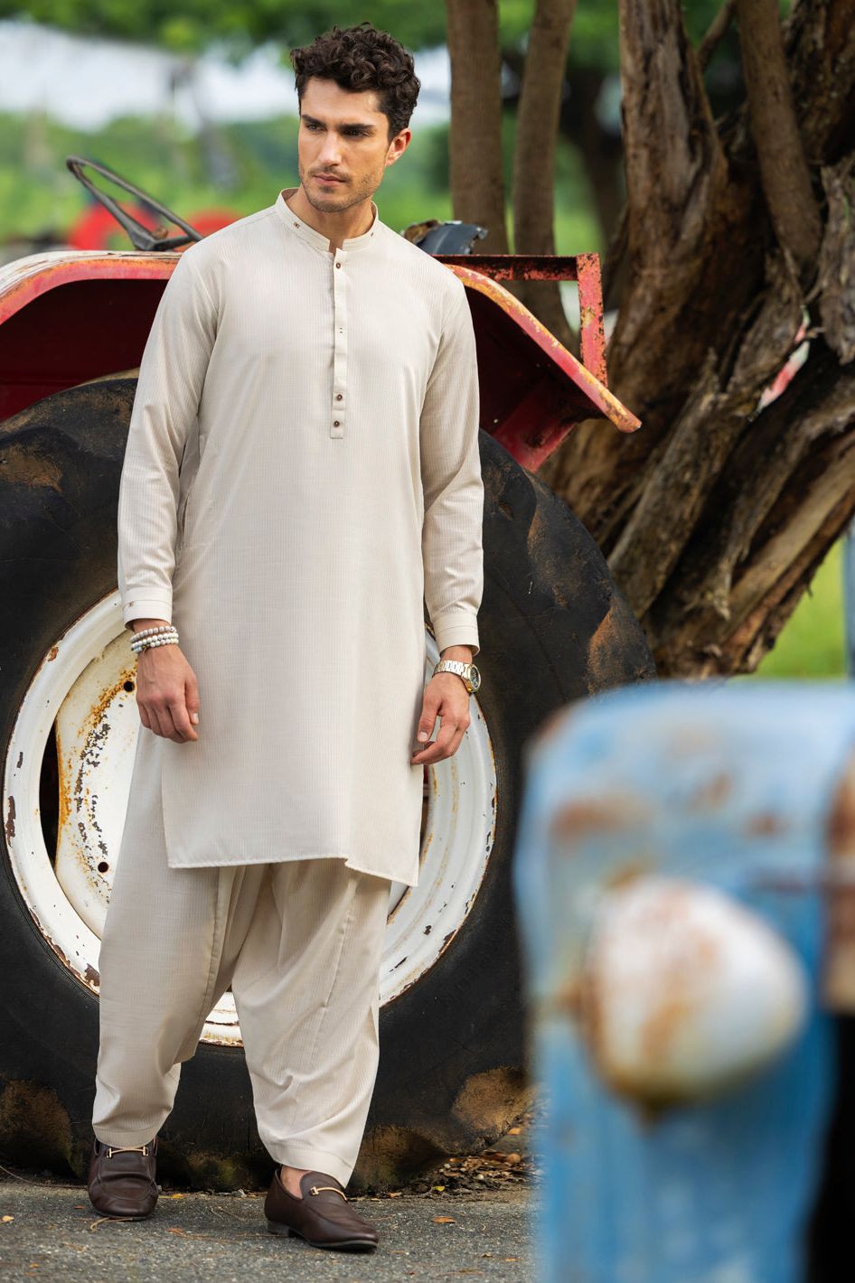 Blended Fawn Kurta Trouser - Almirah