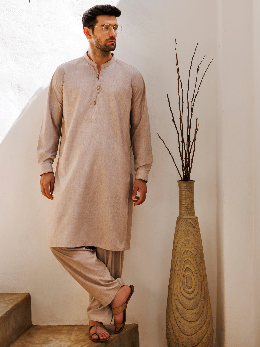 Blended Light Brown Shalwar Kameez - J. Junaid Jamshed