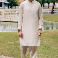 Blended Beige Kurta Trouser - Almirah
