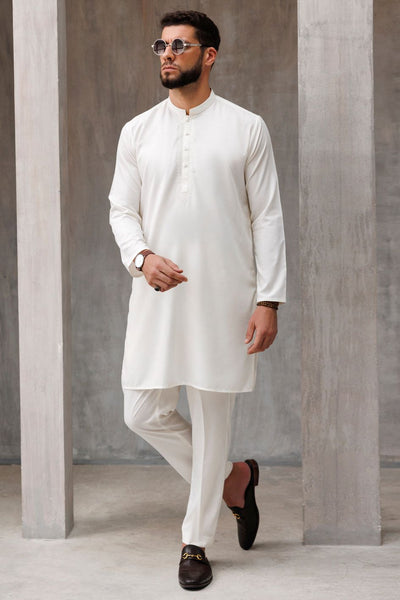 Blended Off White Kurta Trouser - Almirah