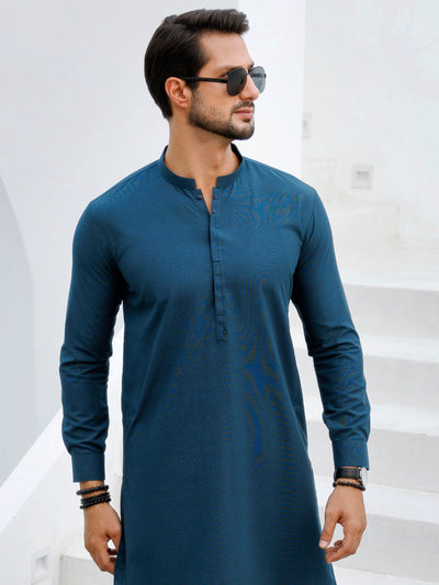 Blended Teal Kurta Trouser - Almirah