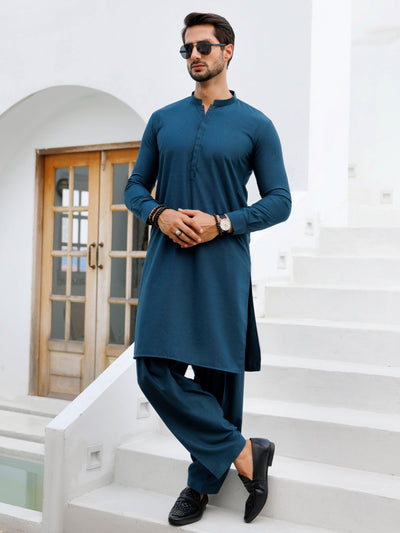 Blended Teal Kurta Trouser - Almirah