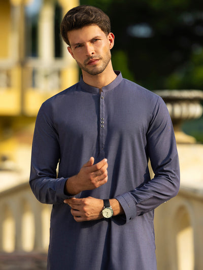 Blended Blue Kurta Trouser - Almirah