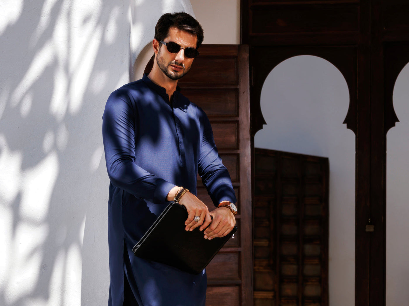 Blended Navy Blue Shalwar Kameez - Almirah