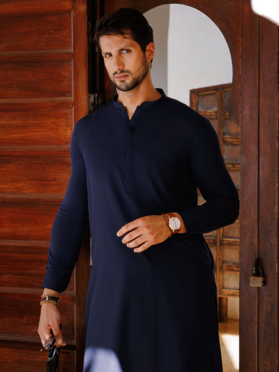 Blended Navy Blue Shalwar Kameez - Almirah