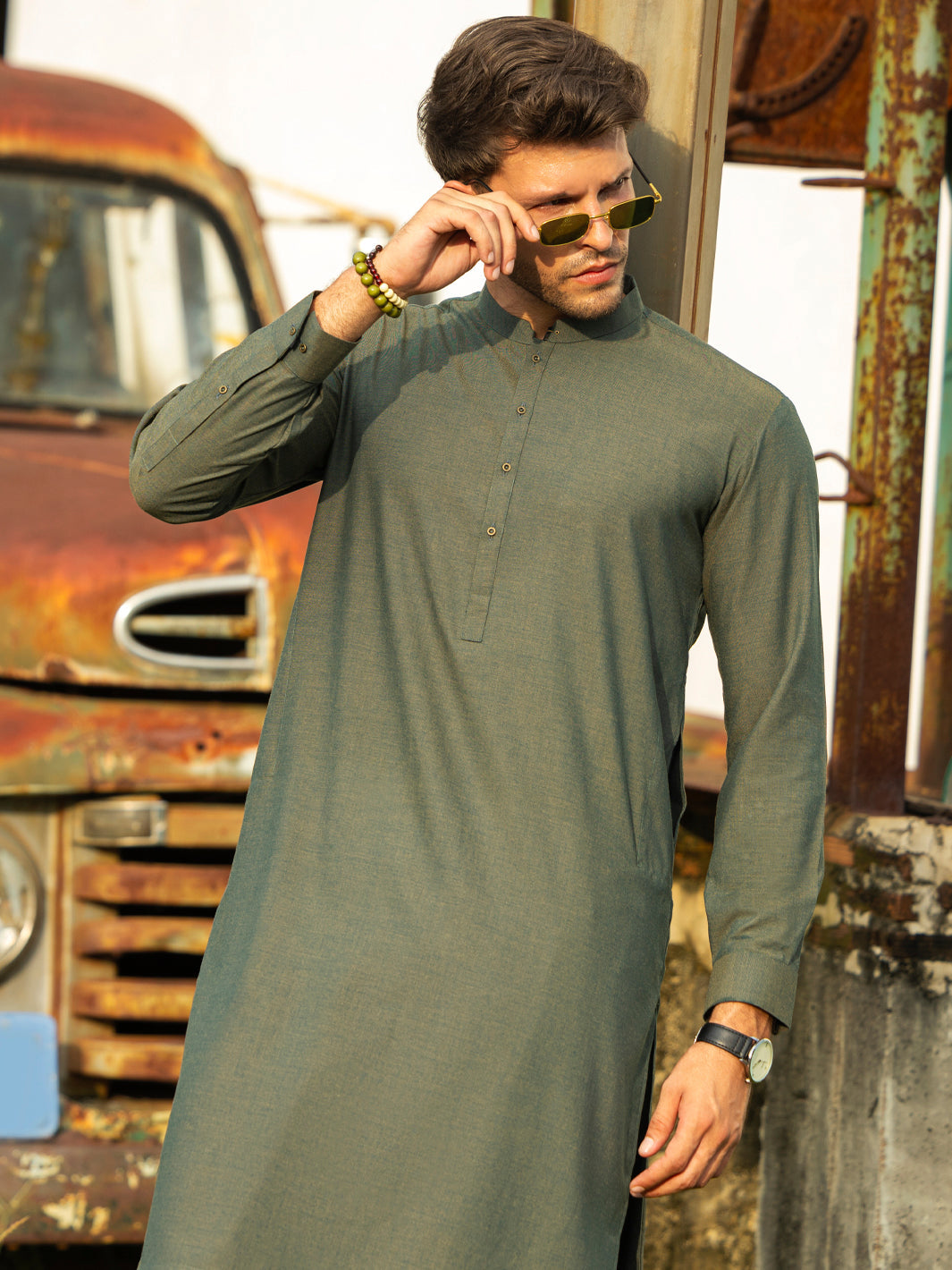 Blended Green Kurta Trouser - Almirah