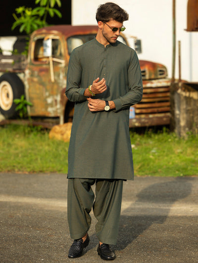 Blended Green Kurta Trouser - Almirah