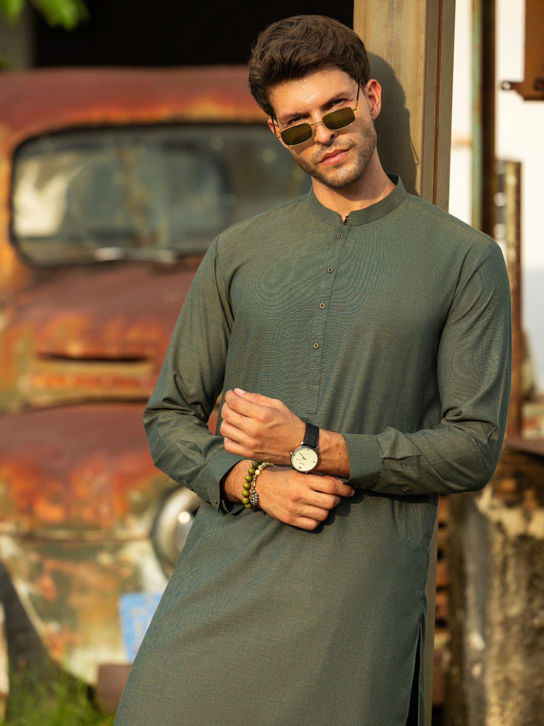 Blended Green Kurta Trouser - Almirah