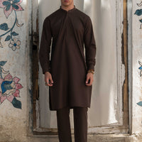 Blended Dark Brown Kurta Trouser - Almirah
