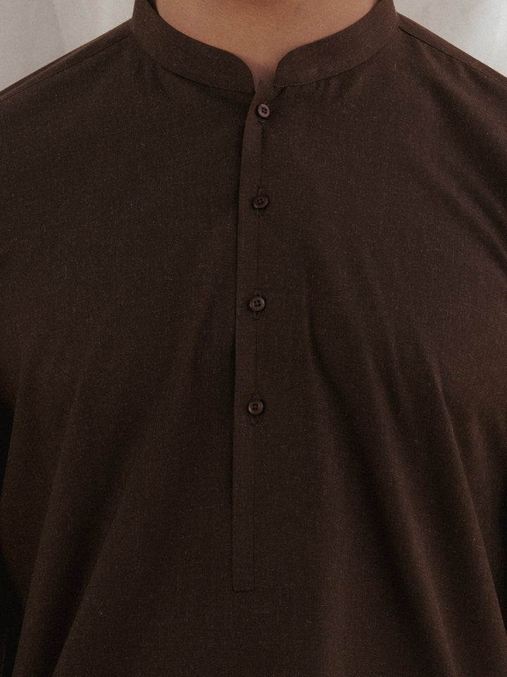 Blended Dark Brown Kurta Trouser - Almirah