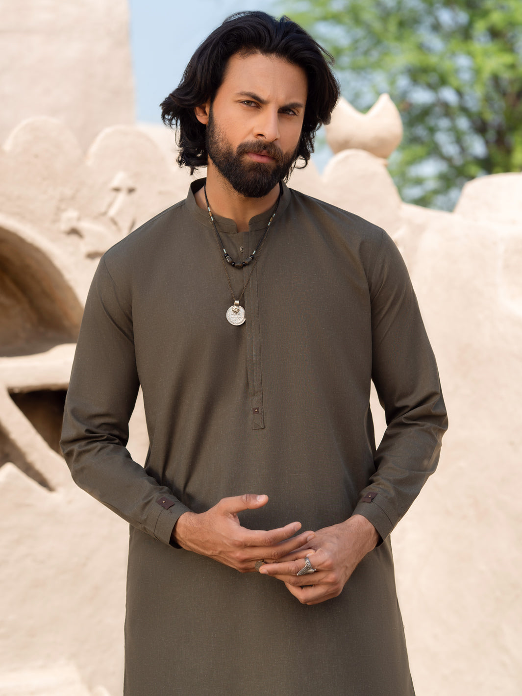 Blended Olive Green Shalwar Kameez - Almirah