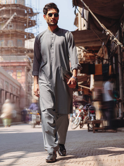 Blended Grey Shalwar Kameez- Almirah