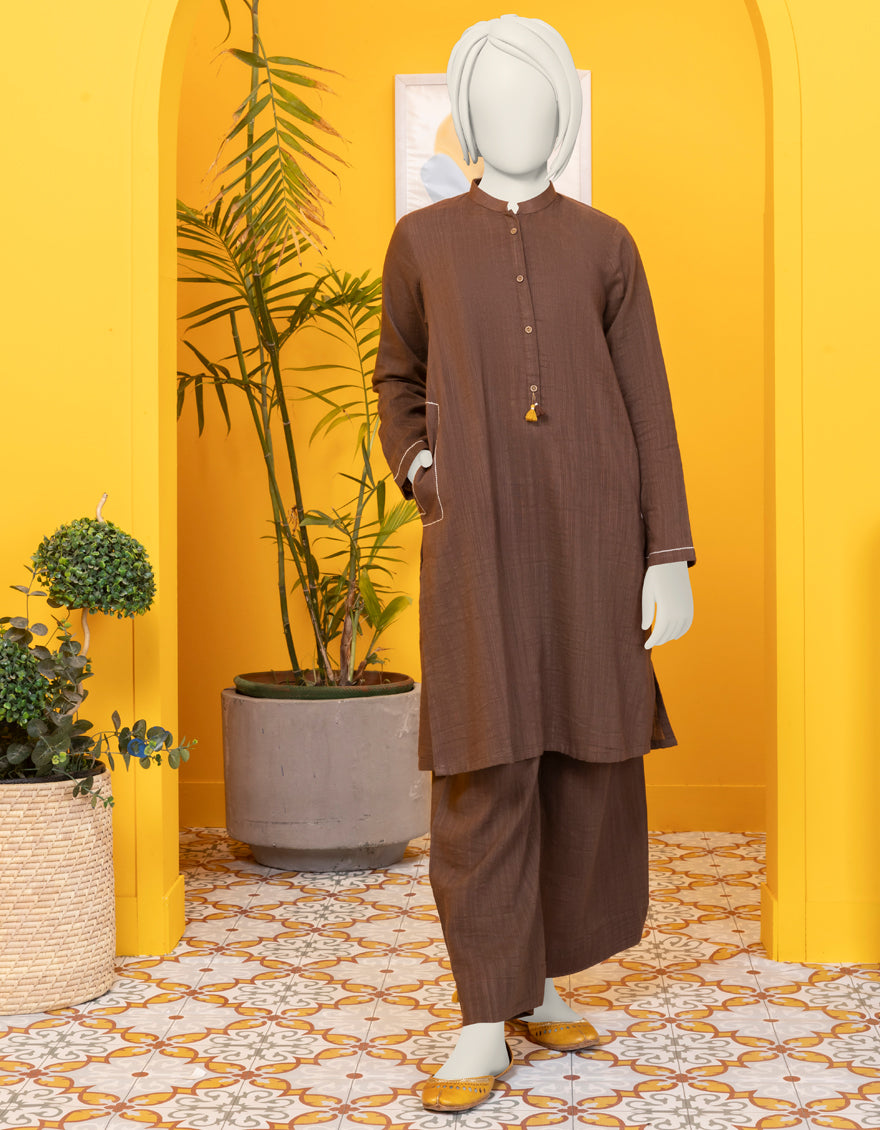 Khaddar Brown Stitched Suit - J. Junaid Jamshed