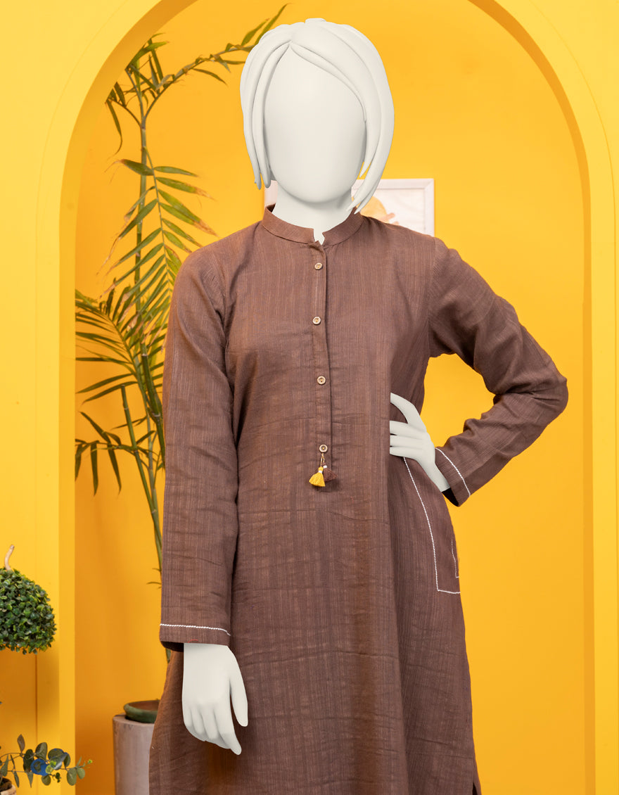 Khaddar Brown Stitched Suit - J. Junaid Jamshed