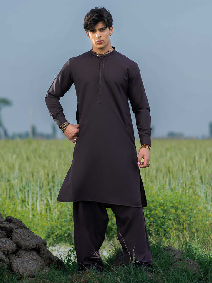 Blended Dark Purple Shalwar Kameez - Almirah