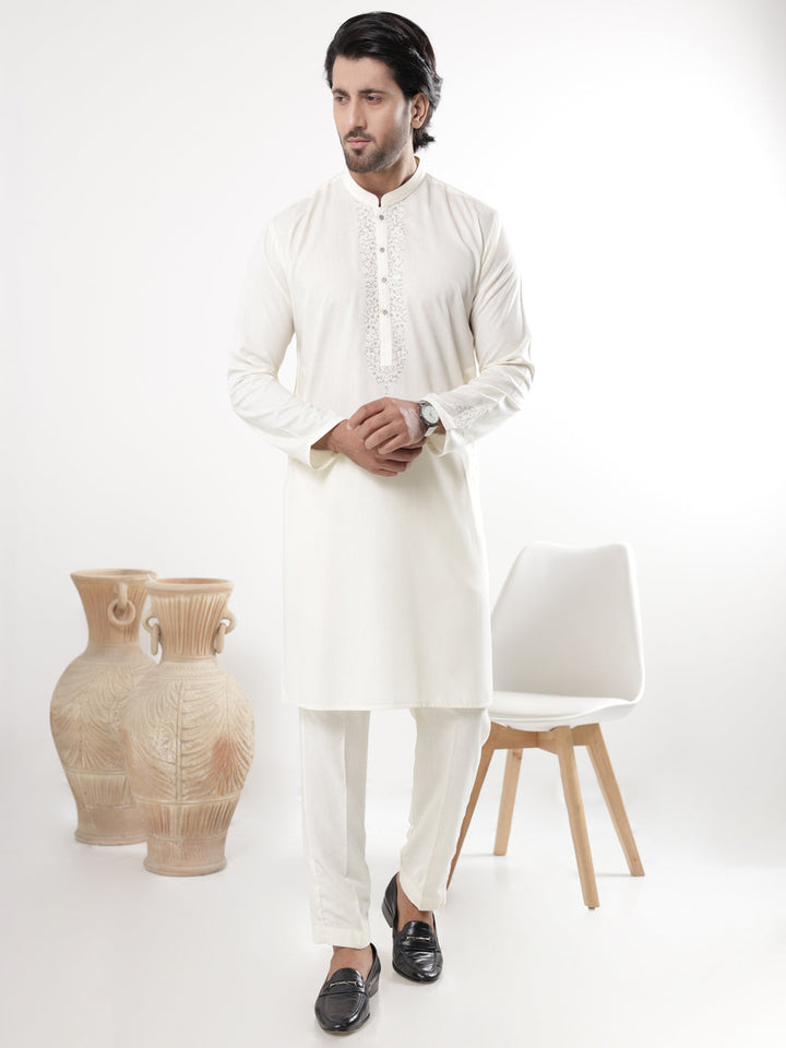 Blended Cream Kurta Trouser - Almirah