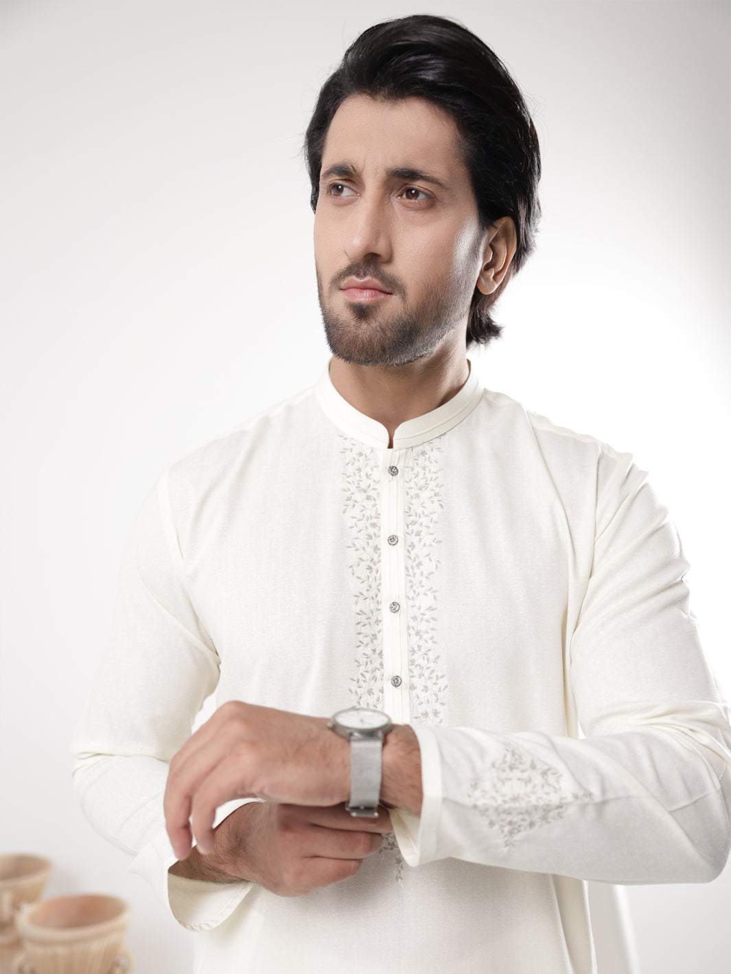 Blended Cream Kurta Trouser - Almirah