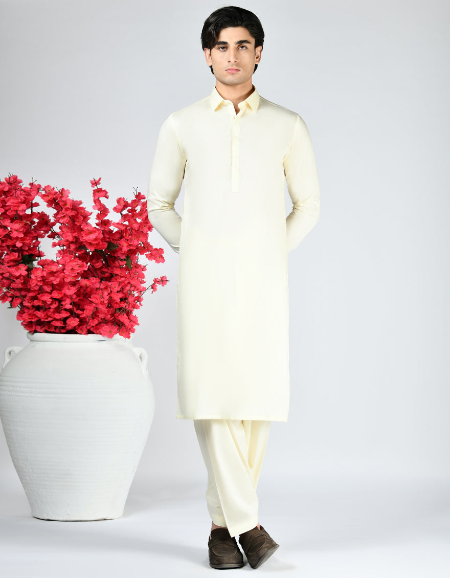 Blended White Unstitched Suit - J. Junaid Jamshed