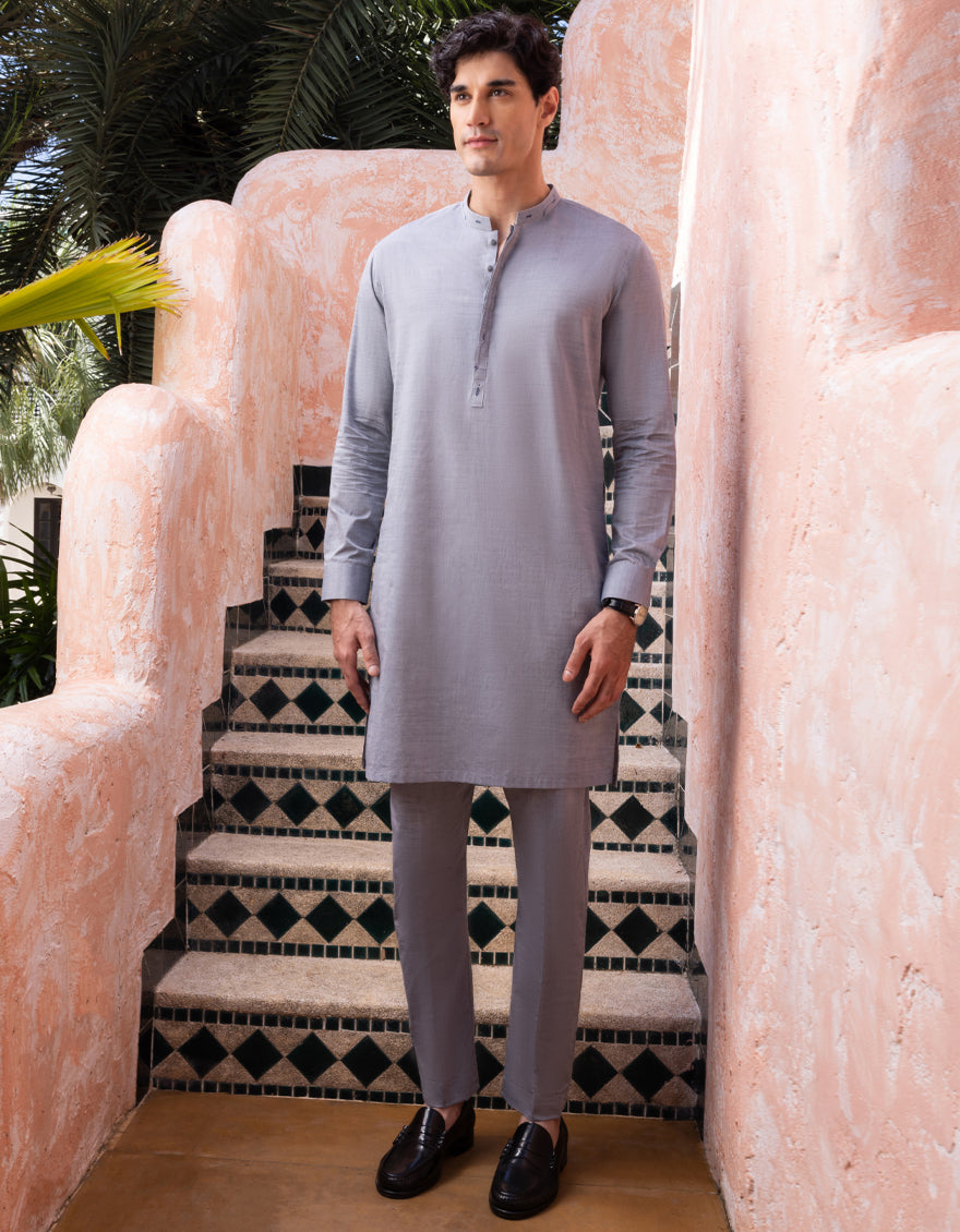 Cotton Steel Blue Shalwar Kameez - J. Junaid Jamshed