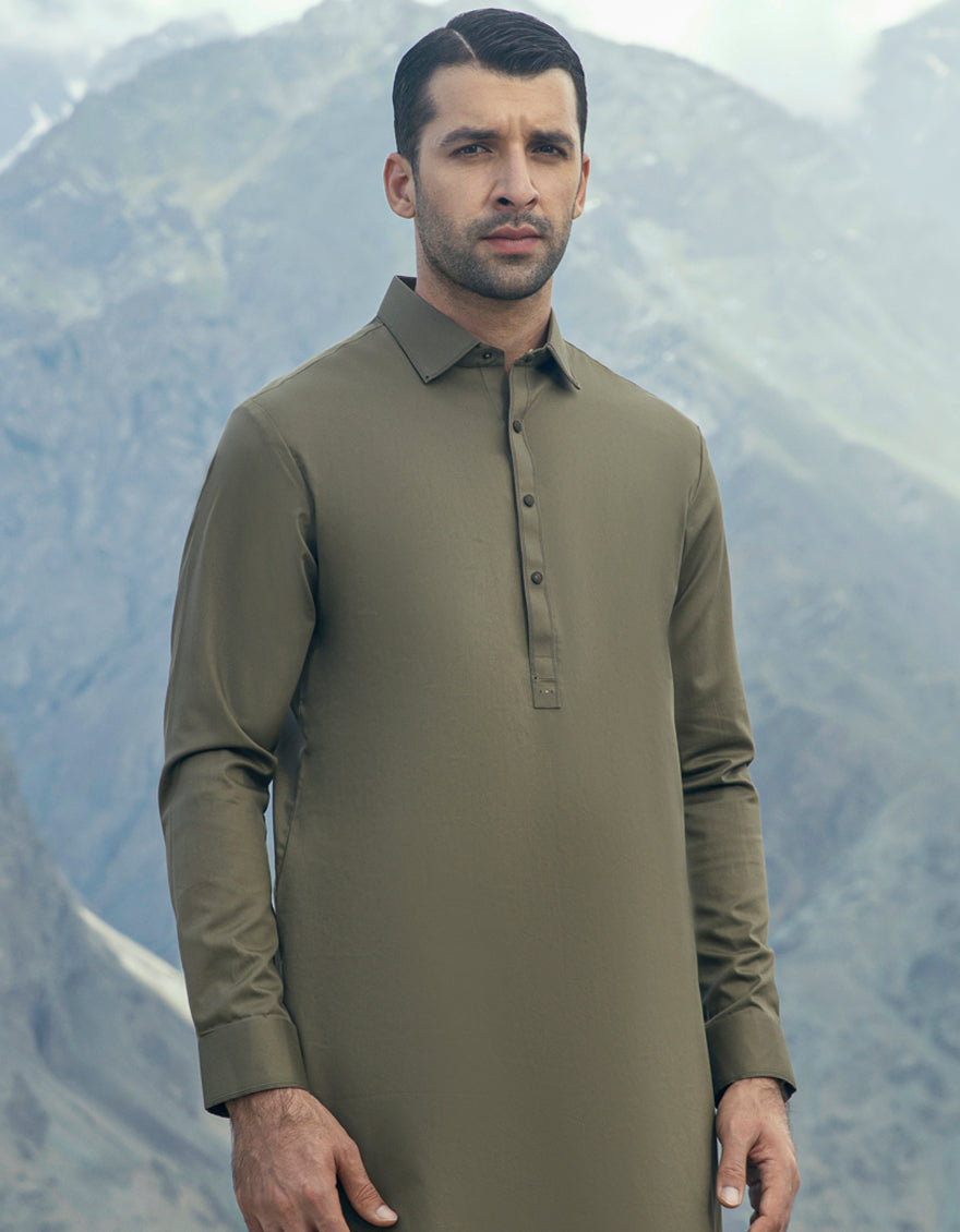 Cotton Kaye Green Shalwar Kameez - J. Junaid Jamshed