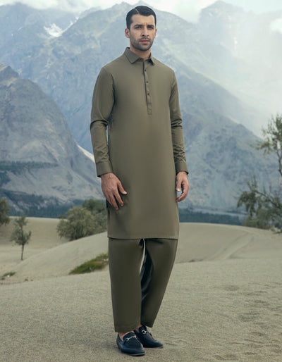 Cotton Kaye Green Shalwar Kameez - J. Junaid Jamshed