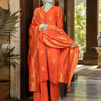 Jacquard Orange Unstitched Suit - J. Junaid Jamshed