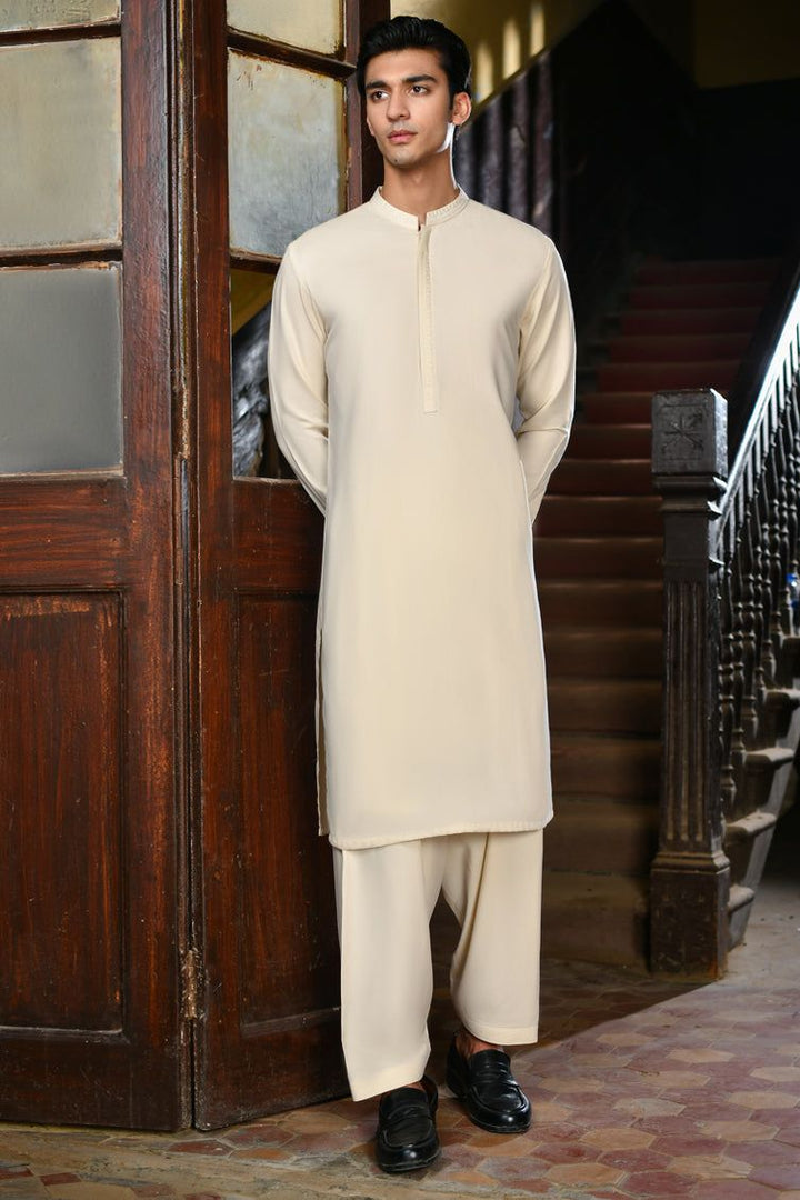 Blended White Kameez Shalwar - J. Junaid Jamshed