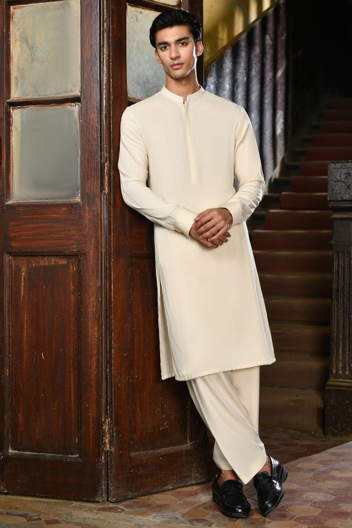 Blended White Kameez Shalwar - J. Junaid Jamshed