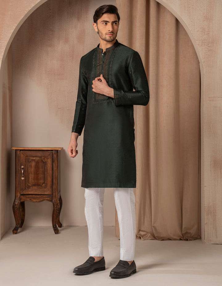 Blended Emerald Green Special Kurta - J. Junaid Jamshed