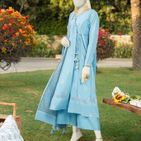 Jacquard Blue Unstitched Suit - J. Junaid Jamshed