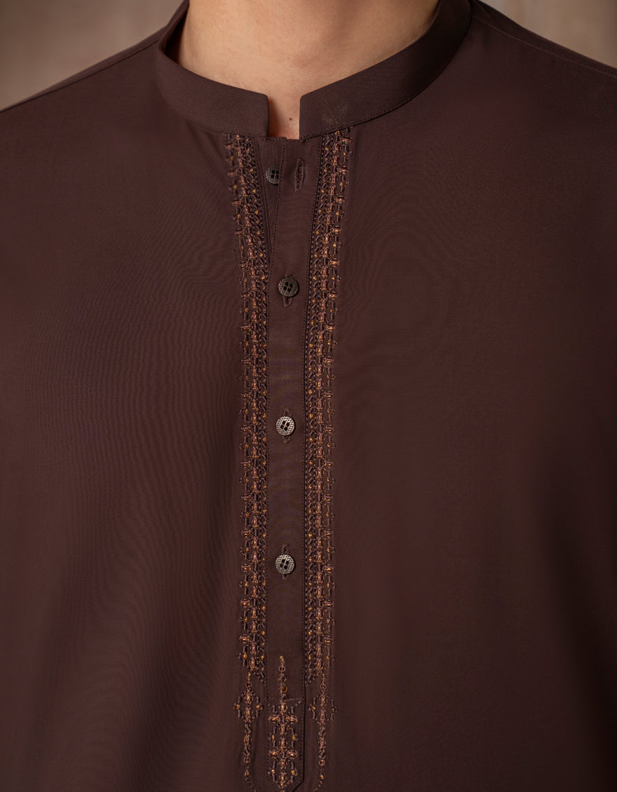 Blended Dark Brown Shalwar Kameez - J. Junaid Jamshed