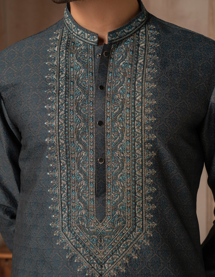Blended Teal Blue Special Kurta - J. Junaid Jamshed