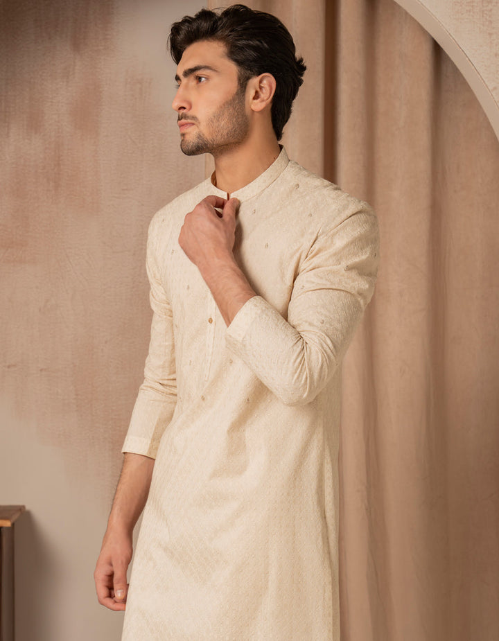 Cotton Ecru Special Kurta - J. Junaid Jamshed