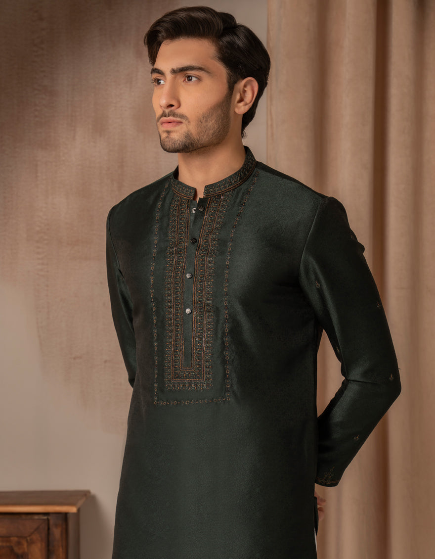 Blended Emerald Green Special Kurta - J. Junaid Jamshed