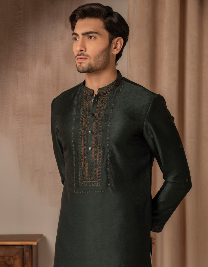 Blended Emerald Green Special Kurta - J. Junaid Jamshed