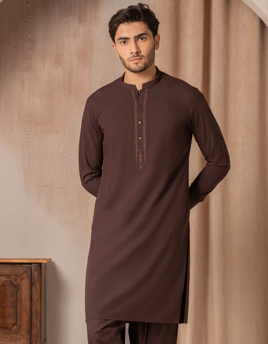 Blended Dark Brown Shalwar Kameez - J. Junaid Jamshed