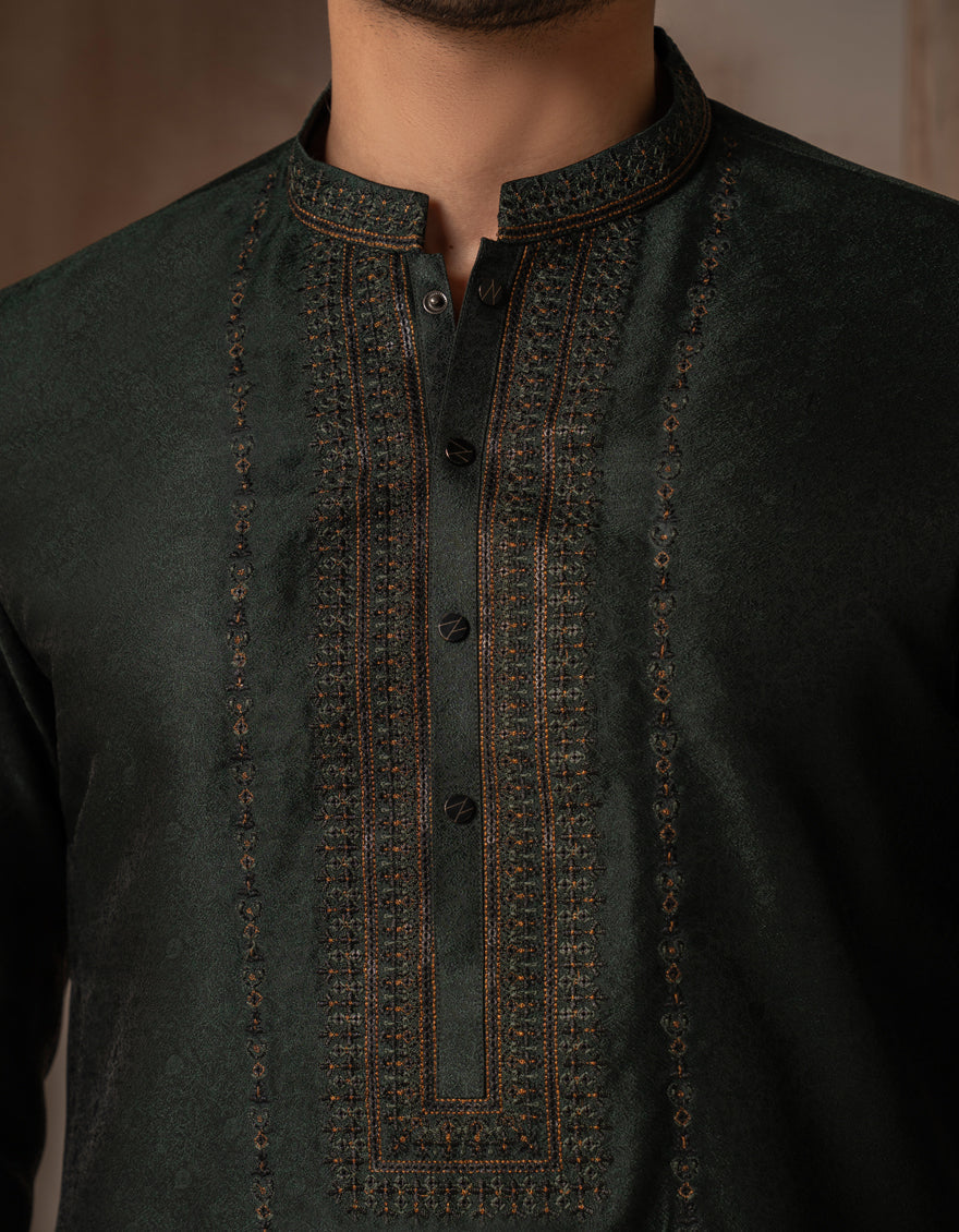 Blended Emerald Green Special Kurta - J. Junaid Jamshed