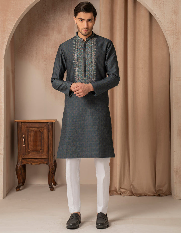 Blended Teal Blue Special Kurta - J. Junaid Jamshed