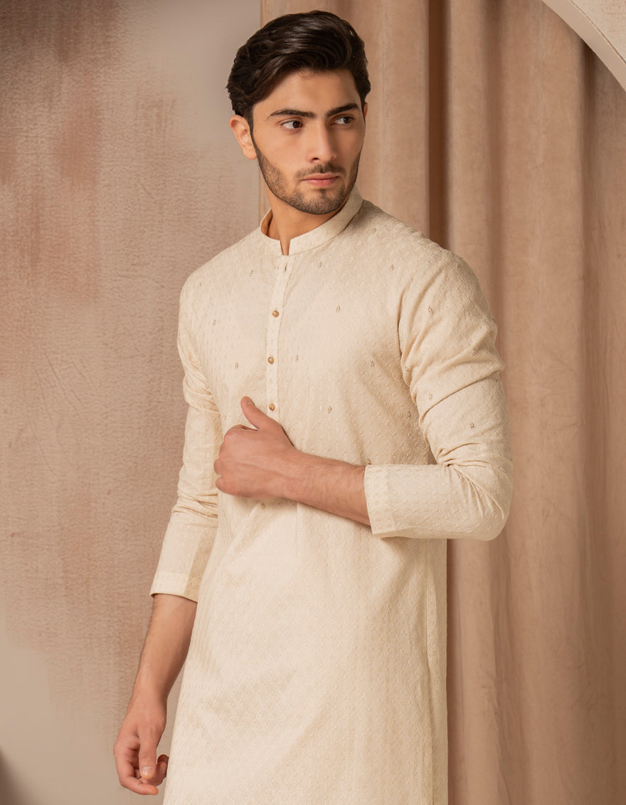 Cotton Ecru Special Kurta - J. Junaid Jamshed