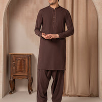 Blended Dark Brown Shalwar Kameez - J. Junaid Jamshed