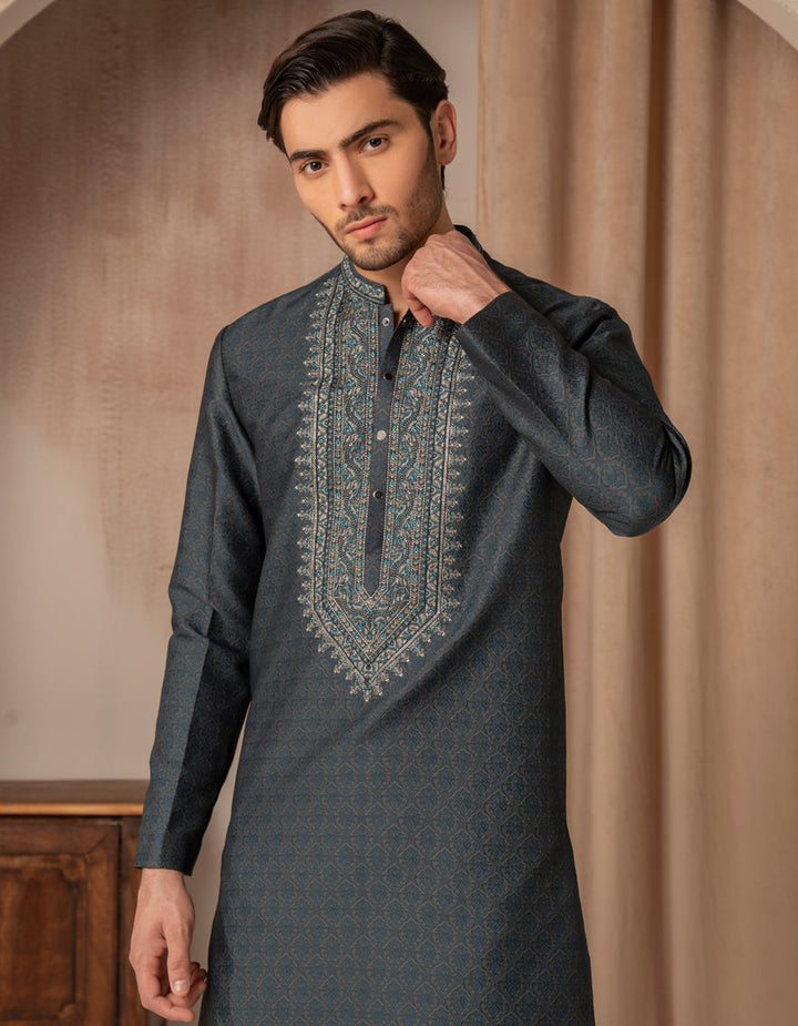 Blended Teal Blue Special Kurta - J. Junaid Jamshed
