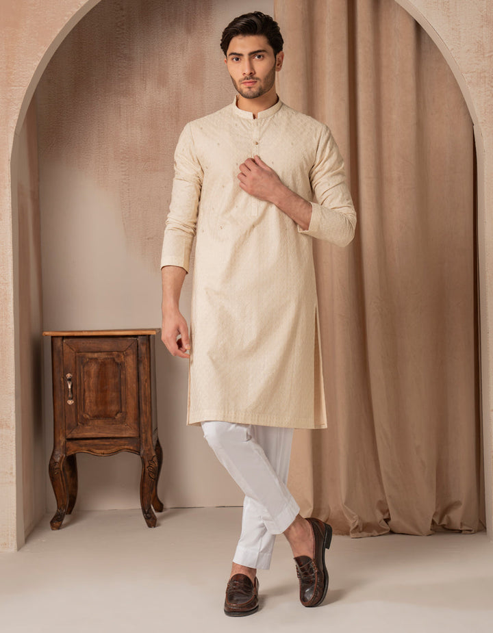 Cotton Ecru Special Kurta - J. Junaid Jamshed