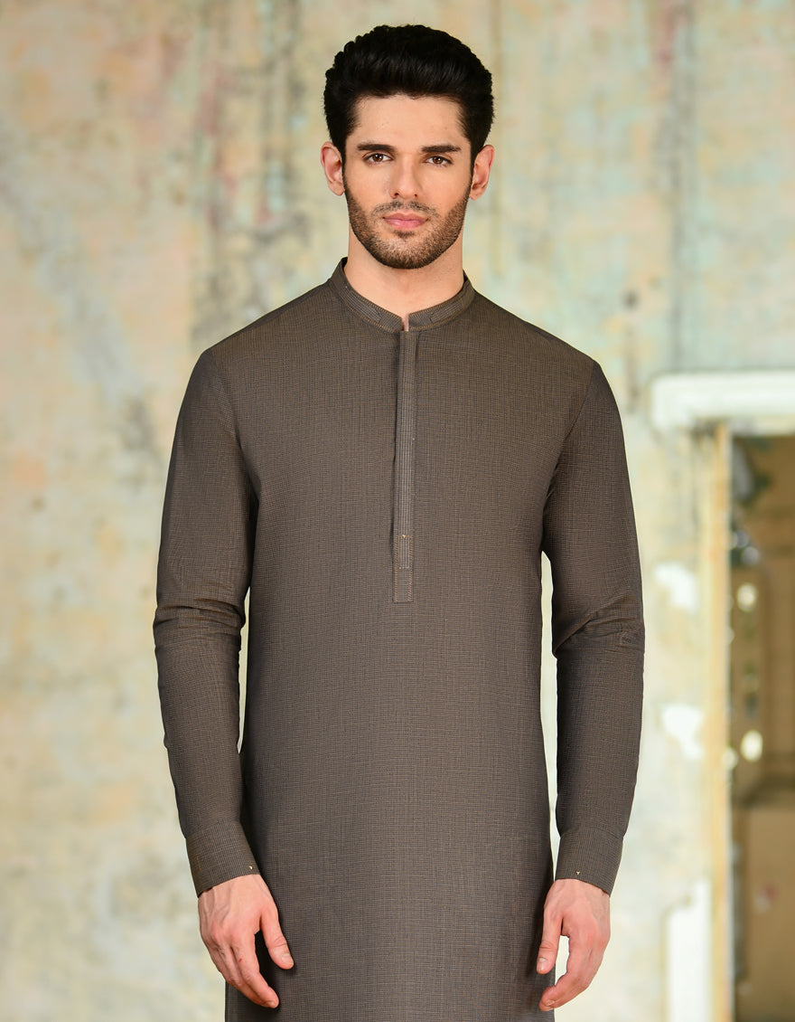 Cotton Brown Kurta Trouser - J. Junaid Jamshed