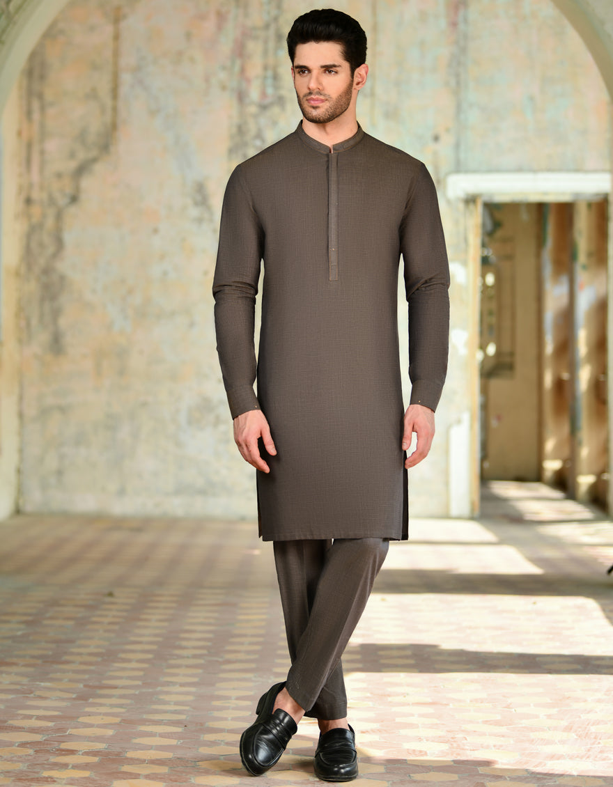 Cotton Brown Kurta Trouser - J. Junaid Jamshed