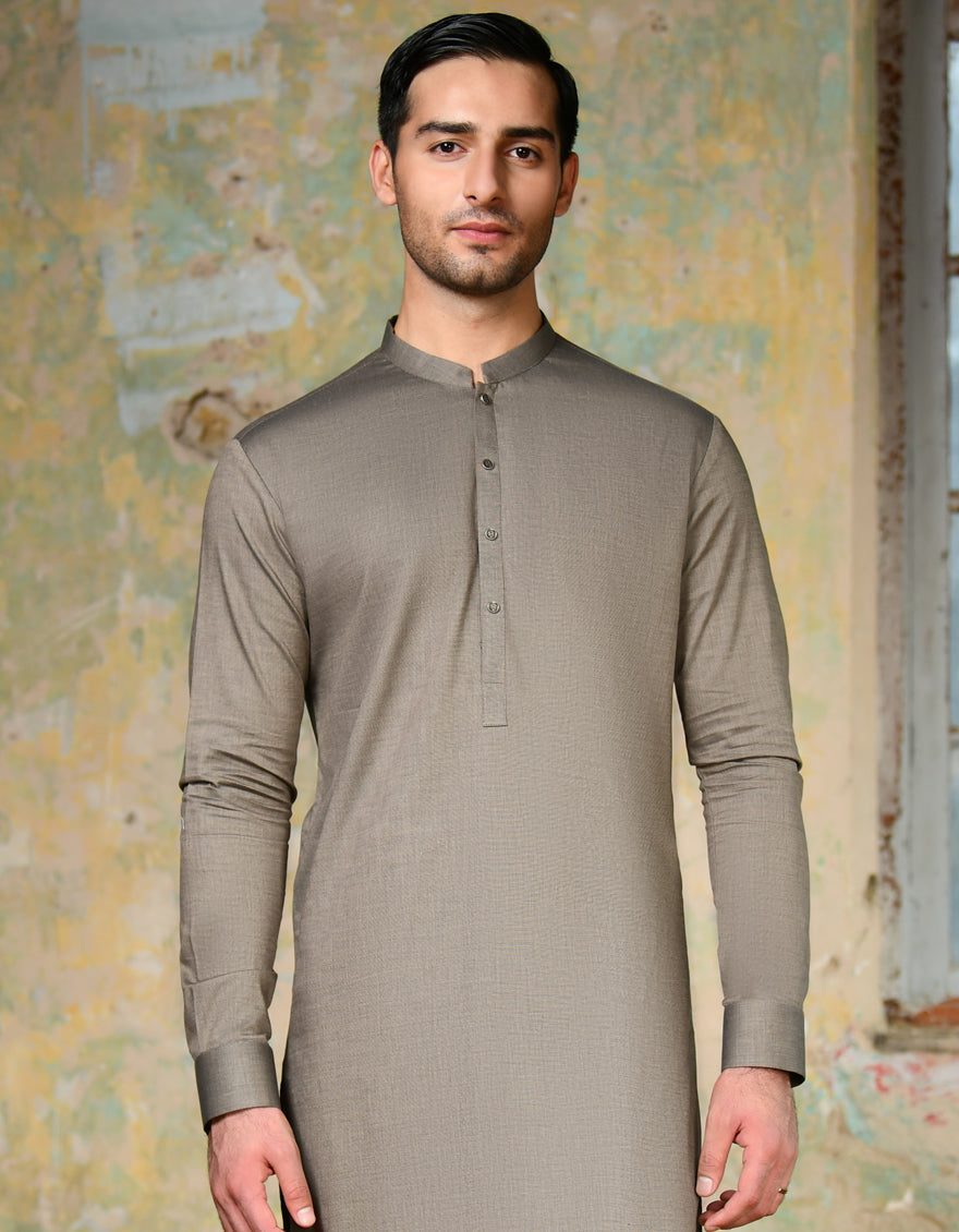 Cotton Brown Kurta Trouser - J. Junaid Jamshed