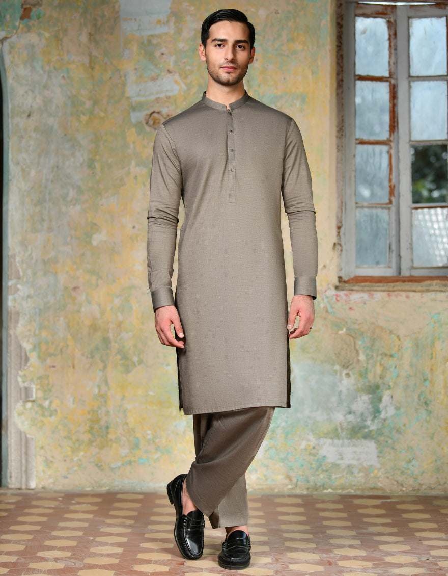 Cotton Brown Kurta Trouser - J. Junaid Jamshed